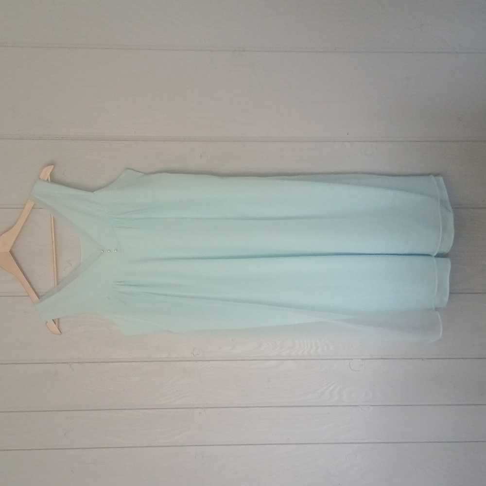 Vintage Nightgown Dreamy Light Blue Green Sleeveless Dress Snowdon Size Large